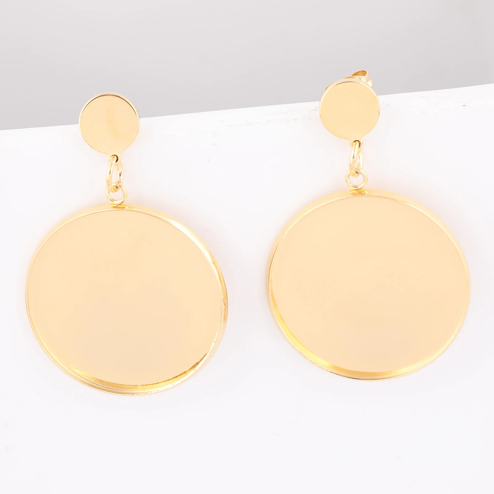 

6pcs Stainless Steel Gold Plated 25mm Cabochon Earring Base Setting Blanks Diy Post Ear Findings For Jewelry Making Supplies