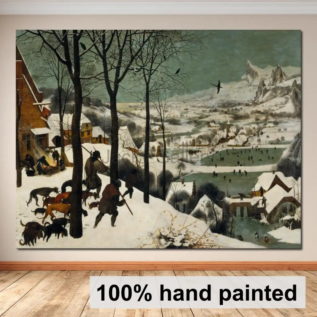 Traditional Landscape Painting Hand Painted Canvas Art Hunters Snow by Pieter Bruegel Elder Classical Wall Decor for Living Room