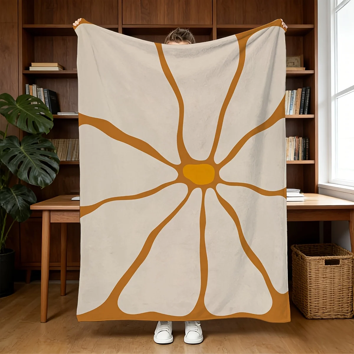 Boho Floral Sun Ray Pattern Throw Blanket Cozy Living Room Decor Aesthetic Throw for Couch Bed