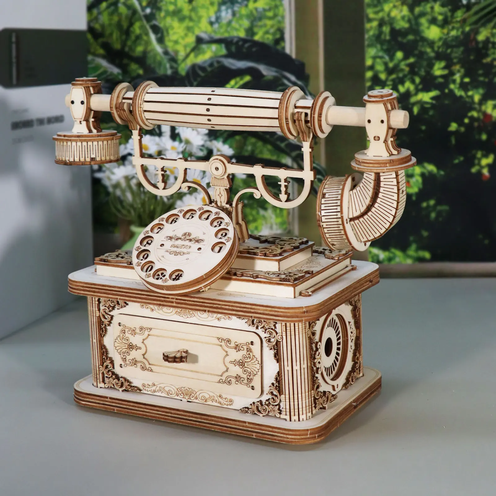 Quebra-Cabeça Criativo Retro em Madeira 3D Modelo de Telefone para Adultos - Decoração de Mesa e Presente Único para Natal ou Aniversário