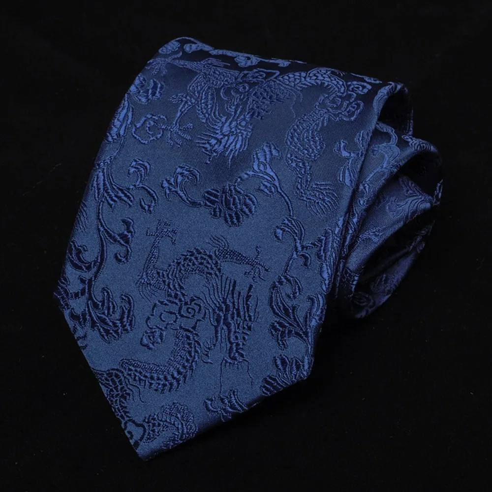 

Casual Calligraphy Chinese Dragon Pattern Tie National Adjustable Jacquard Silk Tie Soft Hand Tied Men Necktie Suit Accessories