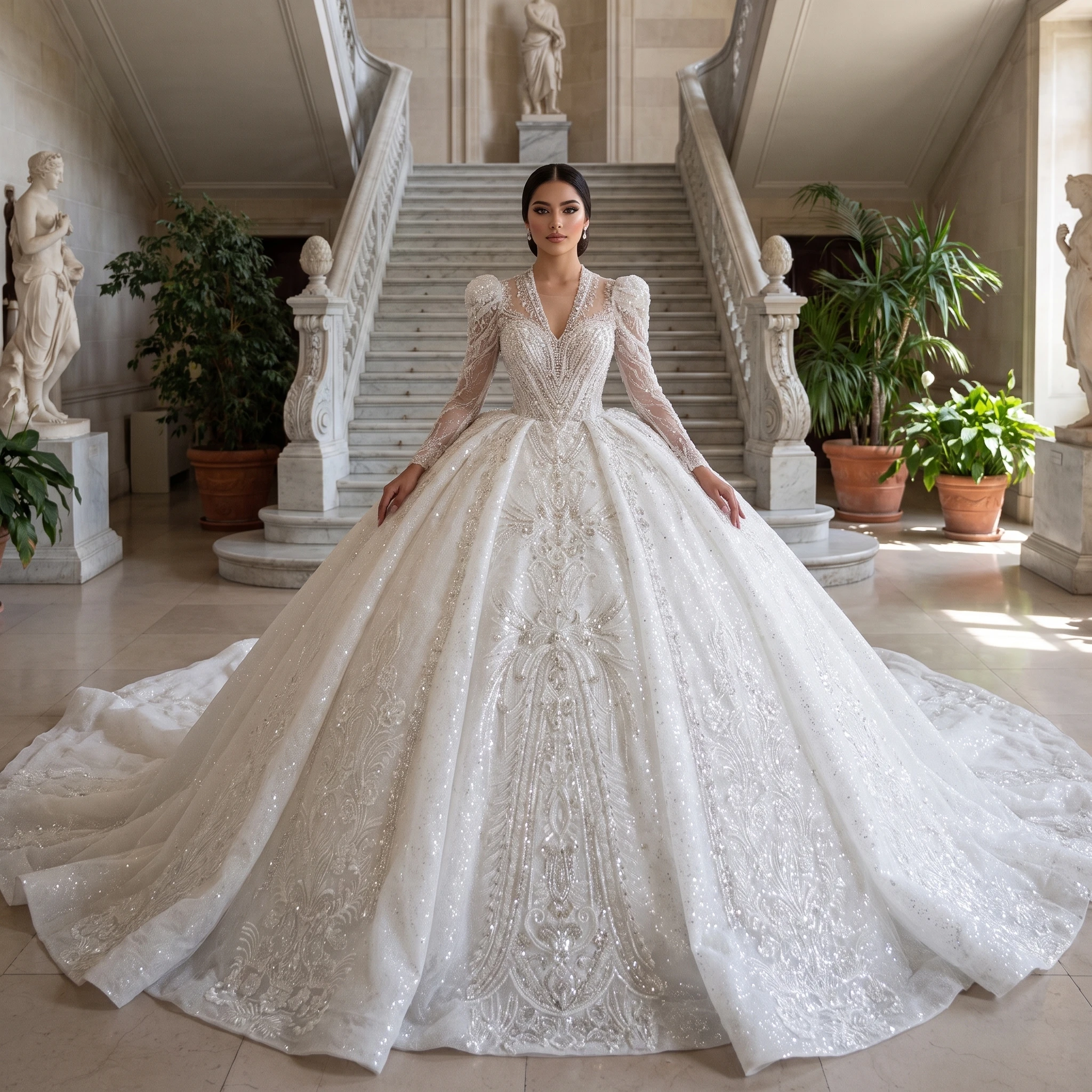 Surprise Price Wedding Dress Ball Gown With Beading Customized Full Sleeve Wedding Gowns Crystal Lace Up White Vestido De Noiva