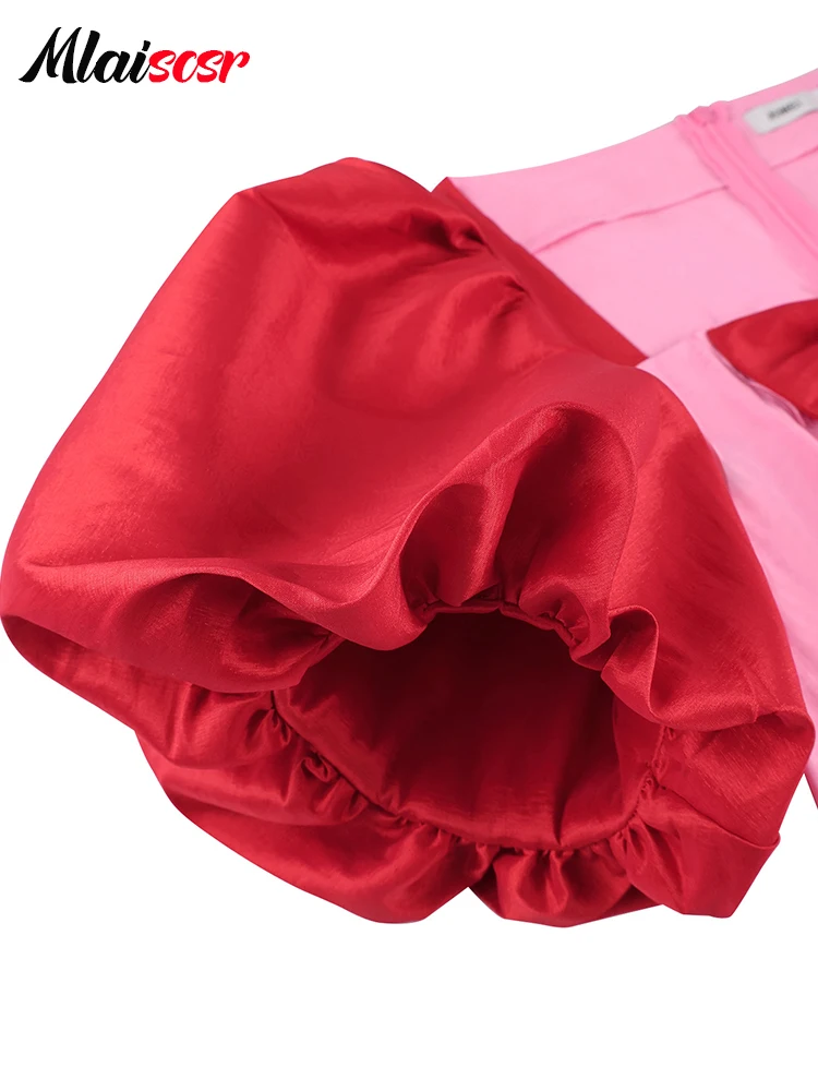 Mlaiscsr Satin Patchwork manches bouffantes nœud moulante rose robes femme col carré a-ligne élégante mariage anniversaire soirée africaine