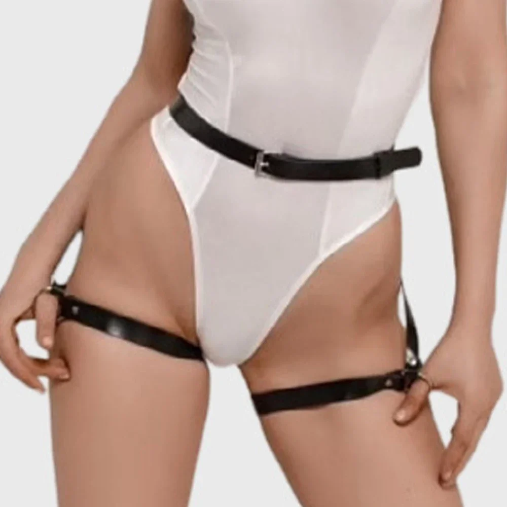 Arnés de cuero Sexy para glúteos, cinturón, Bondage corporal, lencería para mujer, tirantes, liguero hasta el muslo, fetiche gótico, ropa Rave