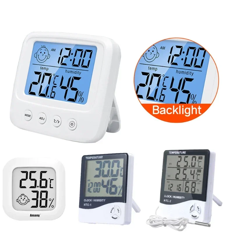 Digital Thermometer Hygrometer Table Clock LCD Electronic Temperature Humidity Sensor Gauge Monitor Indoor Weather Meter Station