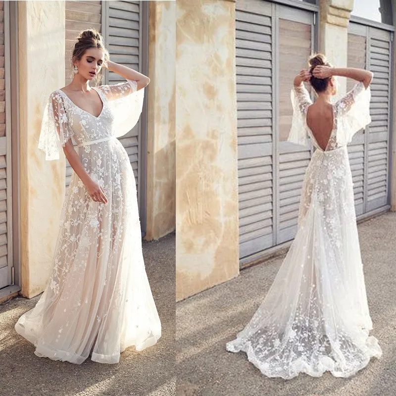 Women's Elegant A-Line V Neck Lace Long Dress for Wedding Guest Summer Wedding Party Elegant Party Floral Print Ruffle Sleeve
