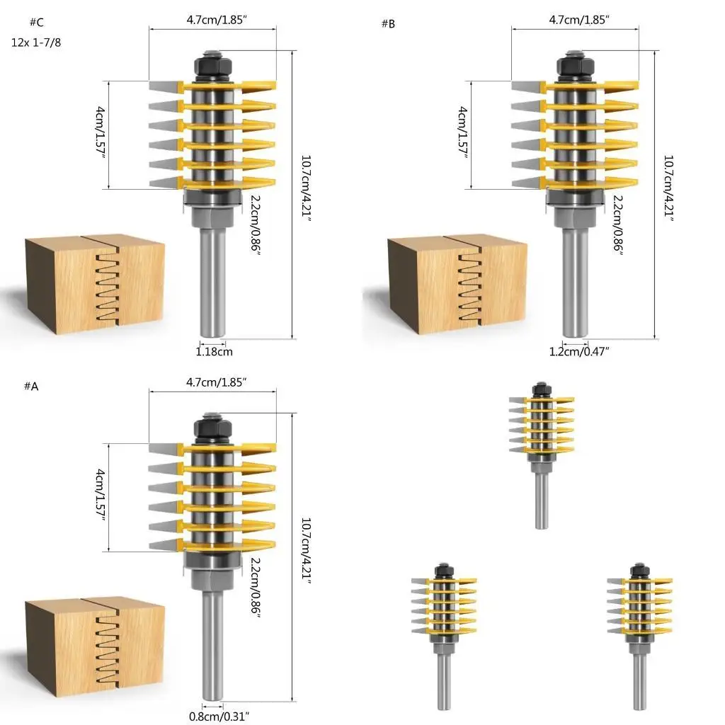

652F Adjustable Finger Joint Router Bit 8mm 12mm 12.7mm Shank Woodworking Tenon Milling Cutter for Professionals & Beginners