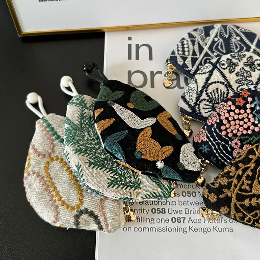 

Portable Ethnic Style Coin Purse Flower Cotton Linen Pull Type Key Bag Zipper Pouch Korean Style Cute Zero Wallet Girls