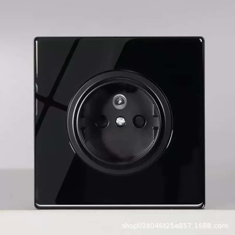 Black Tempered Glass Switch Socket with Personalized Toggle Button Panel and LED Light 86 Type Recessed Wall Mounted