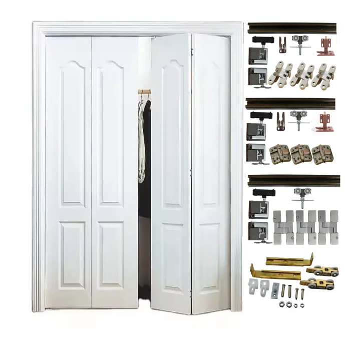Sliding folding door hardware kit with track for segmented multi-ruble 180-degree luxury bi-fold wardrobe doors