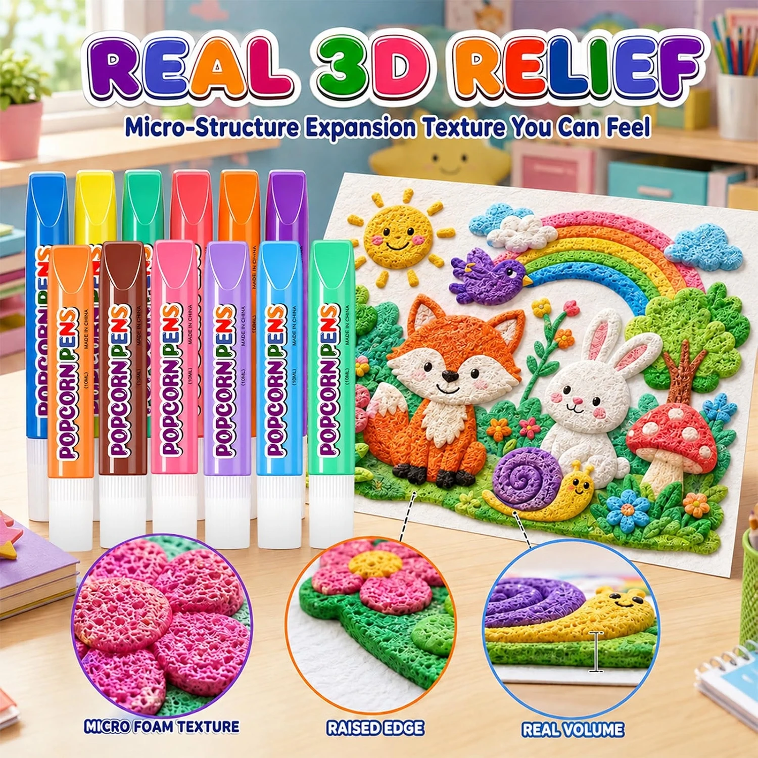 3D Puffy Popcorn Art Marker Set 3