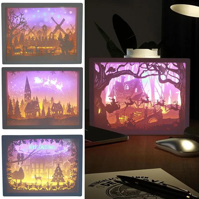 3D Paper Carving Night Light Realistic Paper Sculptures Frame Table Lamps Decorative Desktop LED Lights Gift for Bedroom  decor