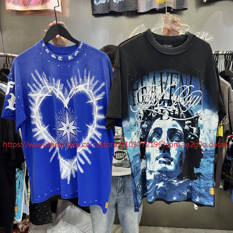 FIRST ROW T-shirt 2026 American-style Trend Hot Diamond Print Short Sleeve Tee