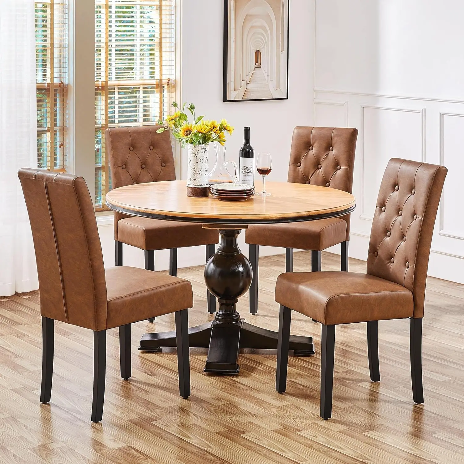 Dining Chairs Set of 4 Modern Style Faux Leather Dining Room Chairs with Solid Wood Legs and Button Tufted Padded, Customized