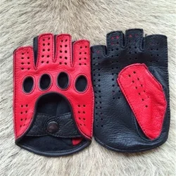 Alta calidad 2025 nuevos guantes de cuero genuino de medio dedo para hombres guantes de piel de cabra moda para hombres guantes de conducción transpirables mitones masculinos