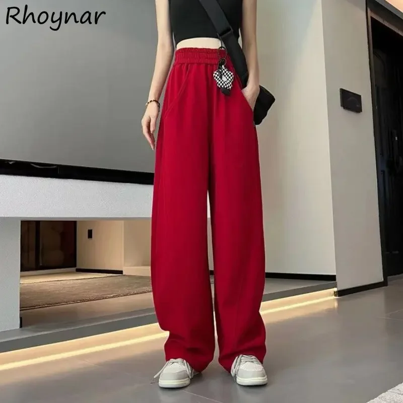 

Wide Leg Pants Women Baggy Elastic Waist Casual European Fashion Streetwear Trousers Pantalones Minimalist Pure Basics Teens Ins