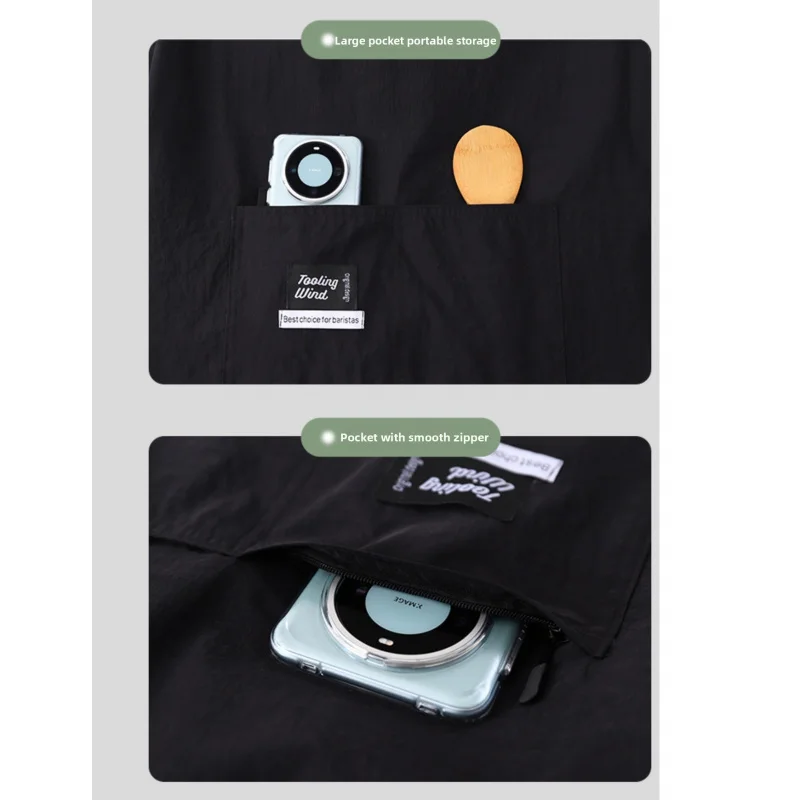 Solid Color Kitchen Apron Waterproof Long Sleeve Coffee House Aprons Breathable Cross Back Catering Work Clothes - view 5