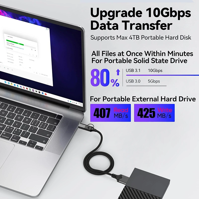 DOONJIEY Type‑C to Micro USB 3.0 Cable,10Gbps High‑Speed Data Cord for Samsung S5 Note3, Canon Camera External HDD Data Cable