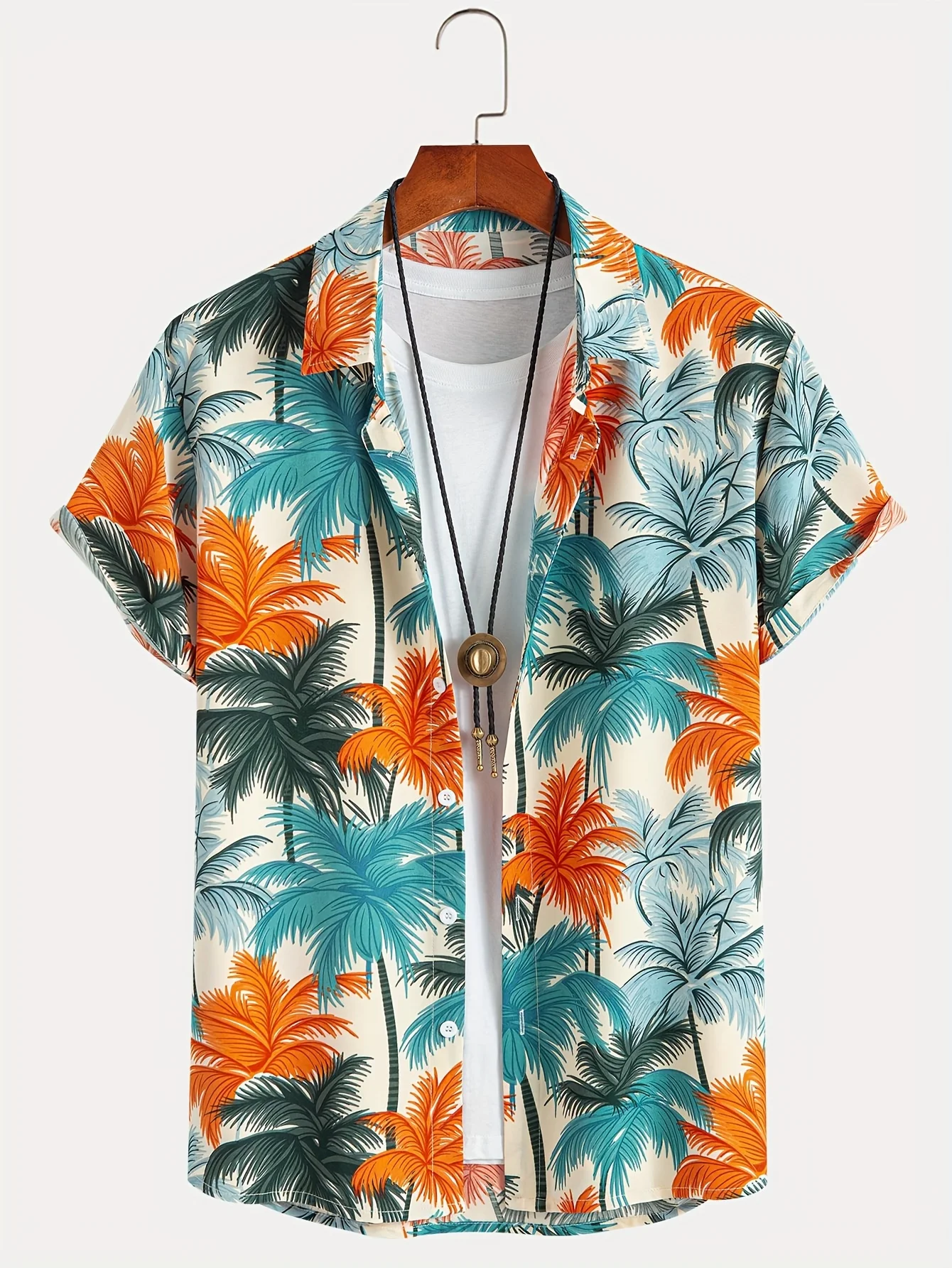 Chemise à revers boutonnée à manches courtes pour hommes, motif d'arbre AMP tropical, style hawaïen, médicaments surdimensionnés, vacances d'été