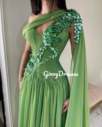 Customized Vestidos De Fiesta Dia A-Line One-Shoulder Floor-Length Evening Dress Beadings Flowers Zipper Up Sleeveless Lining