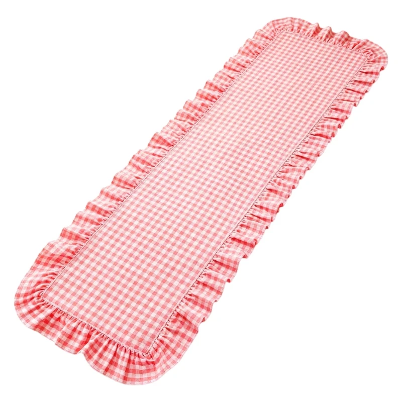 Gingham-Tischläufer mit Rüschenbesatz für den Küchentisch und tägliche Essenscenter-Styling 3XUF – Detail 1