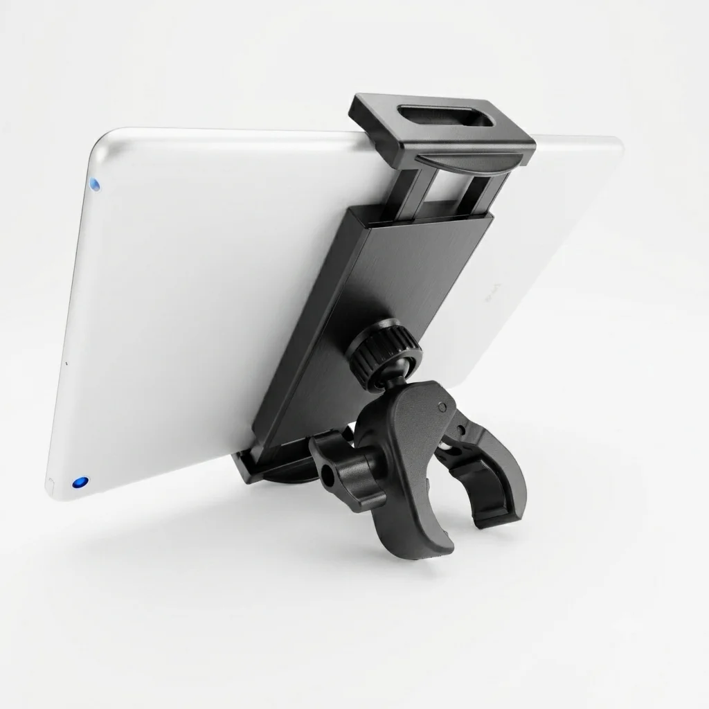 Tablet Holder with Clamp Mount Support for Treadmill Wheelchair Stationary Handlebar Pole Stand for 4-12.9