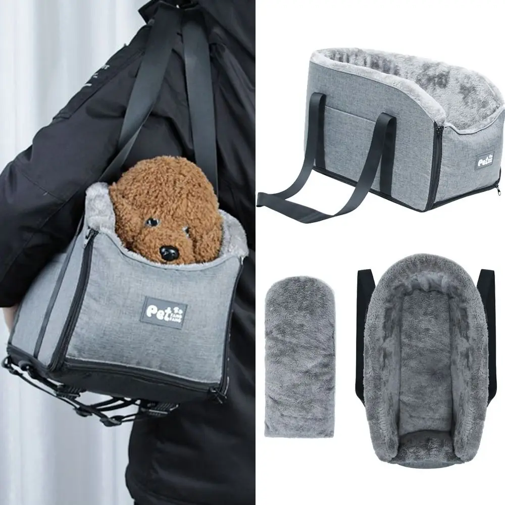 

Detachable Dog Console Car Seat Washable Portable Pet Car Booster Seat Shoulder-carrying Linen Arctic Fleece Dogs Cats Seats