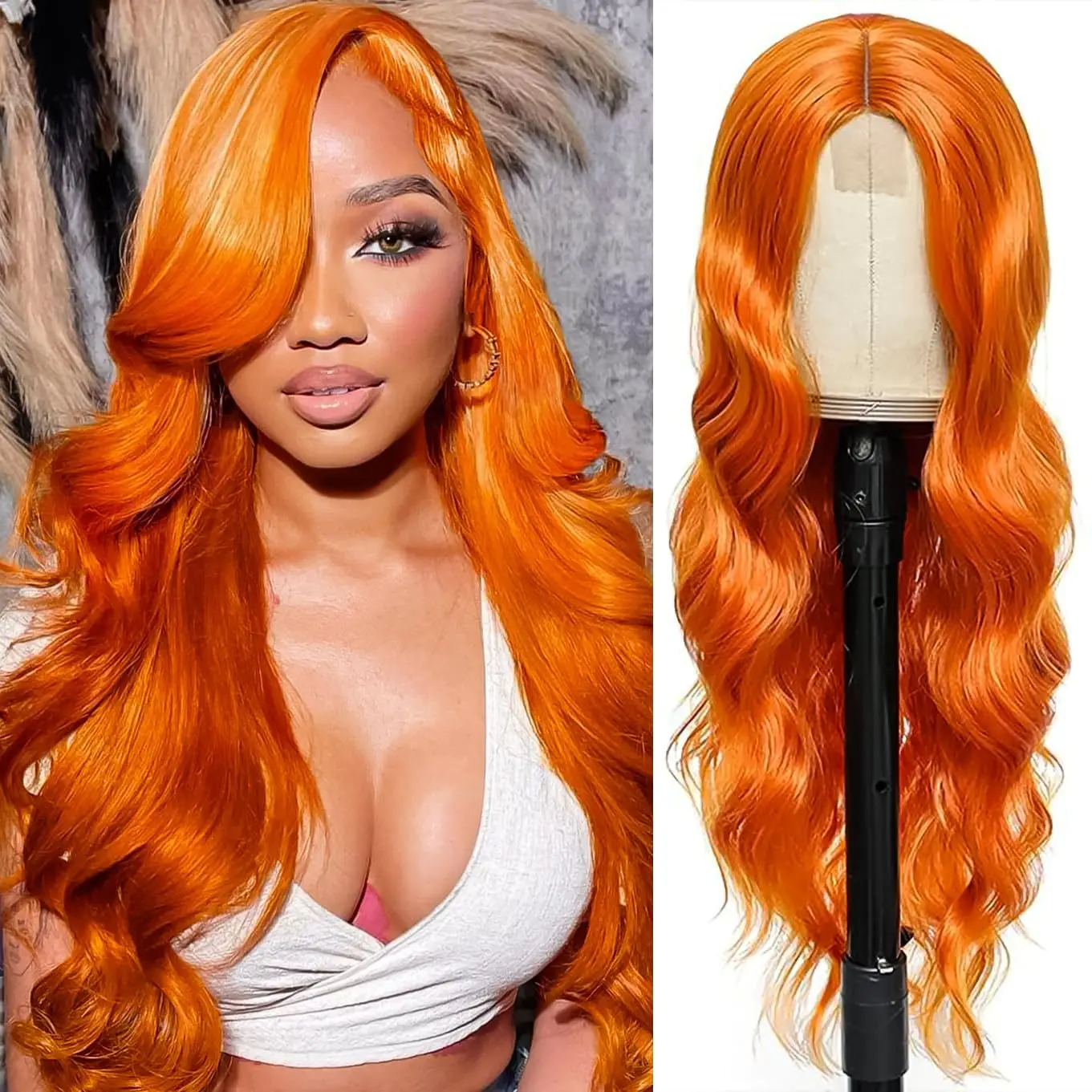 

Ginger Orange 13x4 HD Lace Front Body Wave Wigs Human Hair For Women Orange Human Hair Wig For Women Ginger Wig 180% Density