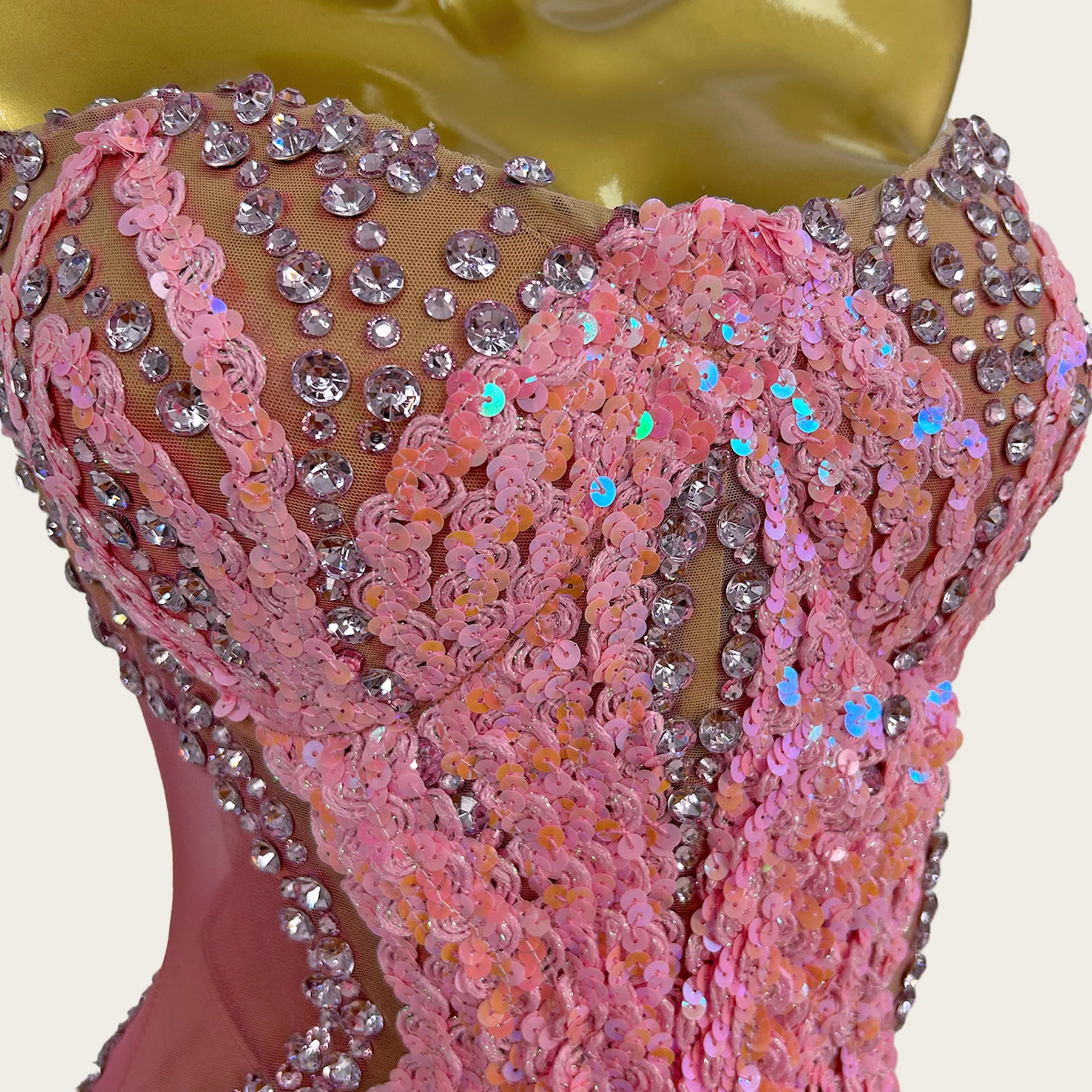 

Women Sexy Strapless Rhinestone Sequins Bodycon Dress Luxury Birthday Party Bar Club Celebrity Stage Performance Outfit Lianhua