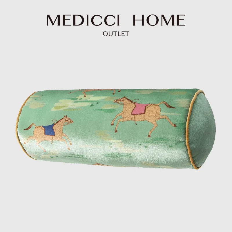 

Medicci Home East Culture Inspirations Oriental Cylinder Vintage Horse Illustration Decorative Obling Pillow Covers For Bed Sofa