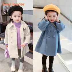 Bear Leader Winter Clothes for Girls Children's Medium To Long Cotton Woolen Outerwear Korean Version Thick Double Breasted Coat