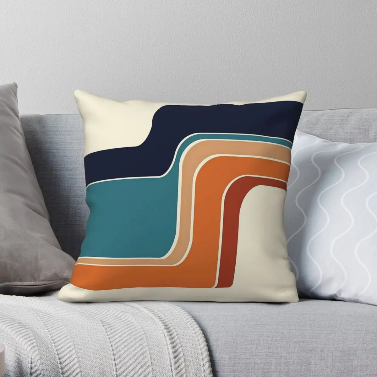 Retro Zig Zag Stripes Rust Blue Pillowcase Polyester Linen Velvet Creative Zip Decor Pillow Case Car Cushion Cover