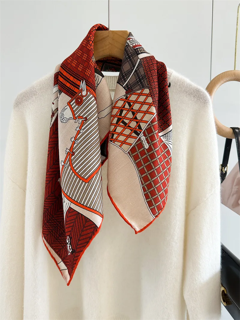 양면 프린트 스카프 65CM 럭셔리 디자이너 여성용 머리 스카프 실크 울 스카프 사각형 따뜻한 스카프 65CM 어머니 연인 선물