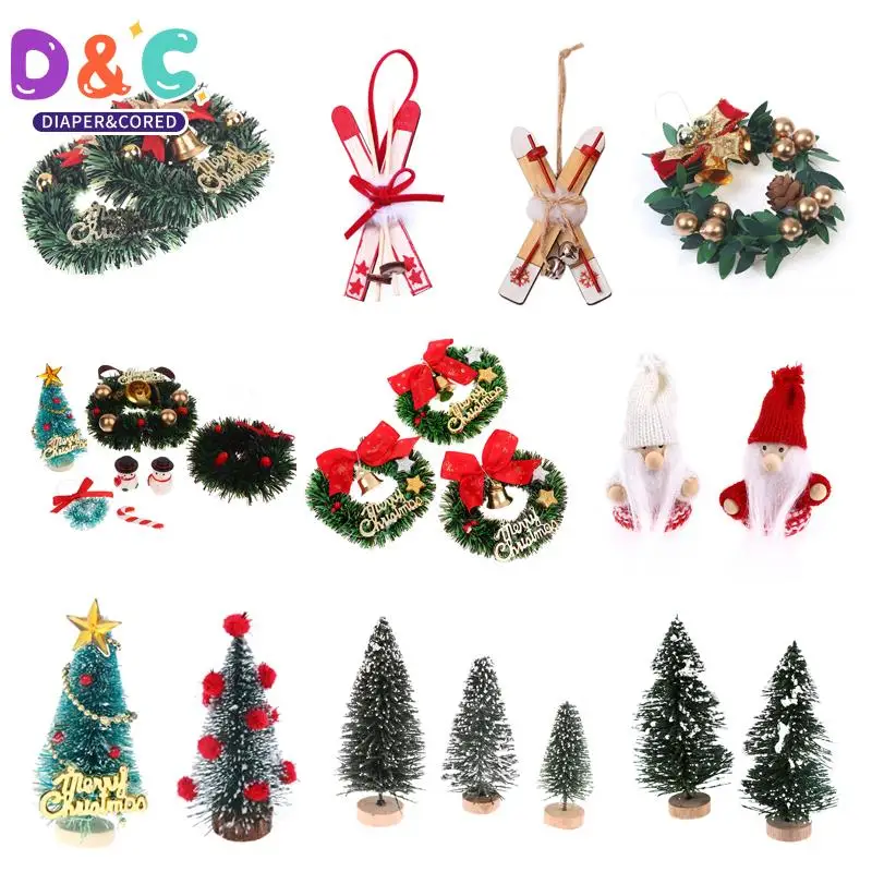 1/12 Dollhouse Christmas Tree  Wreath Pine Santa Claus Carpet Broom  Miniature Dollhouse Christmas Accessories