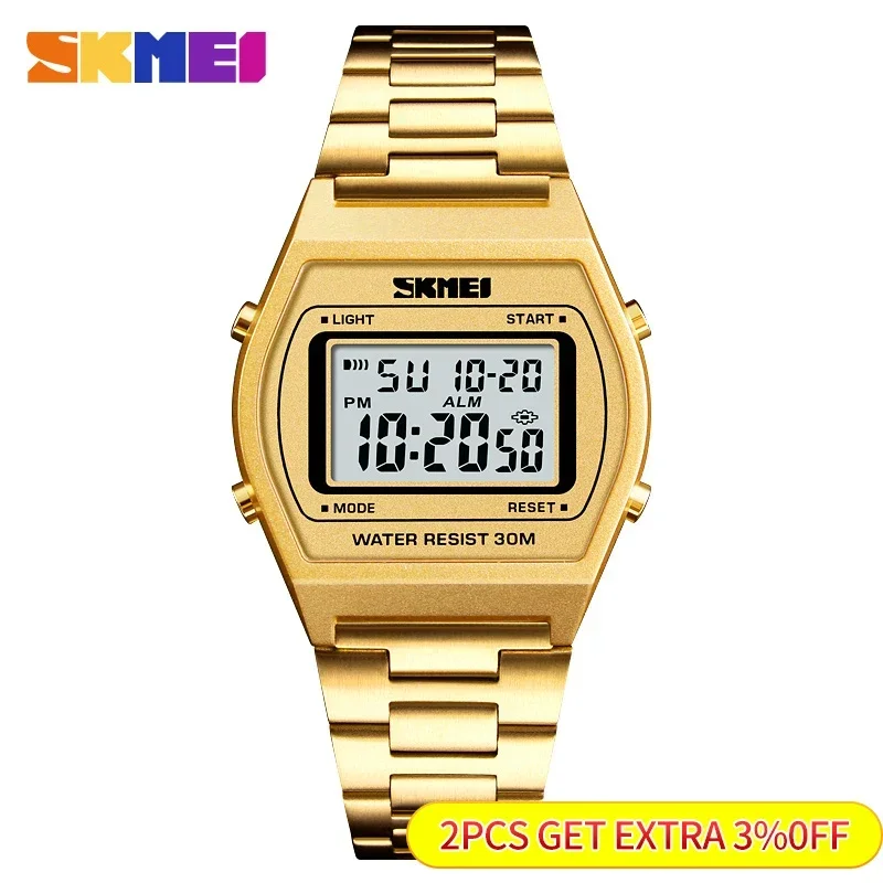 Skmei Outdoor Sport Luxury Digital Wristwatch Alloy Strap Business Watches 12/24 Hours Relogio Masculino 1328 Men Fashion Watch