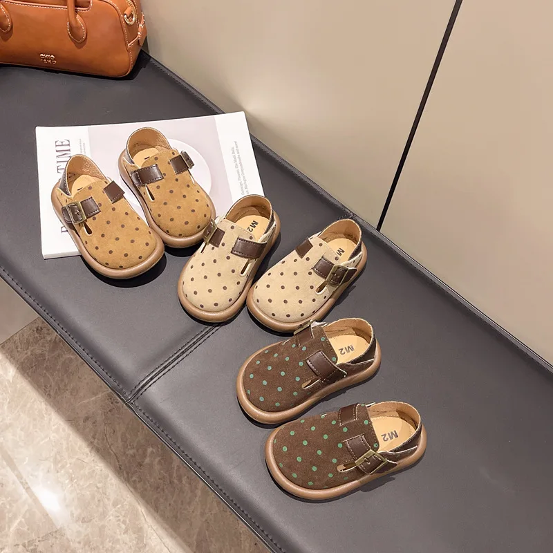

Girls Polka Dot Spring Autumn New Children's Baby Small PU Leather Fashion Shoes Foreign Style School Student Loafer