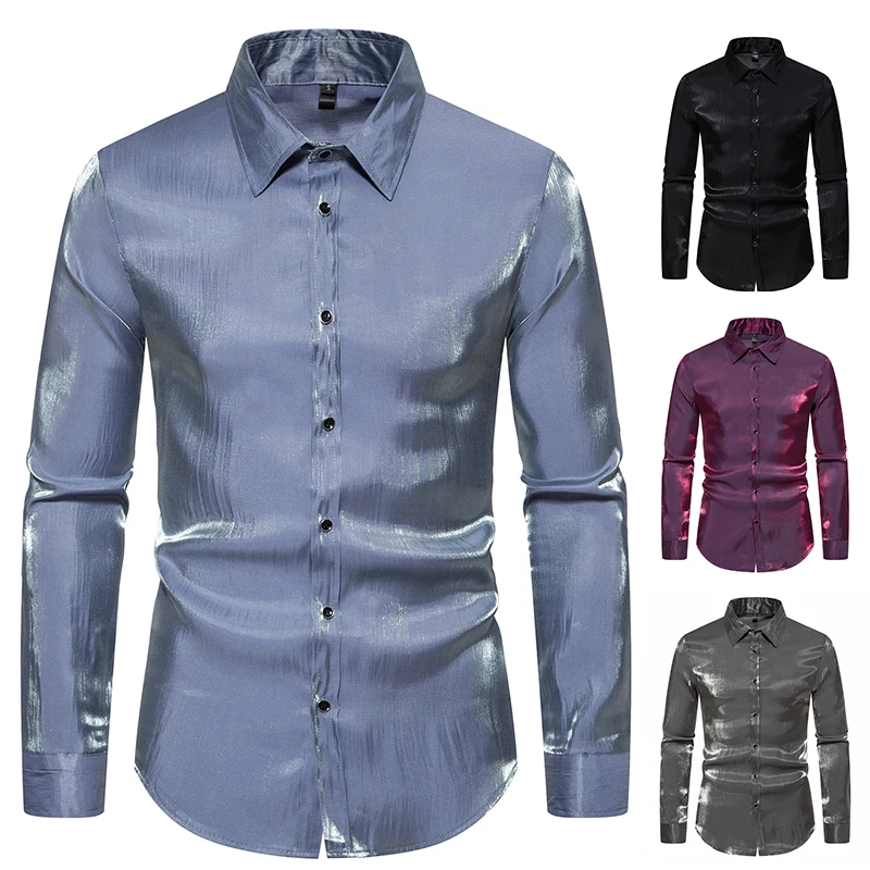 New Happyjeffery Men's Dress Shirts Long Sleeve Tops Men Male Business Casual Man Prom Shiny Wedding Shirt LS30