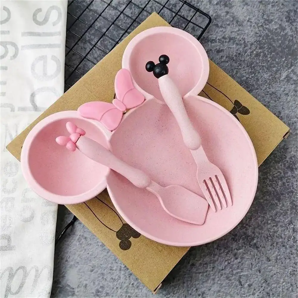 3 Pcs/Set Wheat Straw Children\'S Tableware Set Kindergarten Baby Feeding Supplement Dinner Plate Bowl Spoon Fork Children\'S Tabl