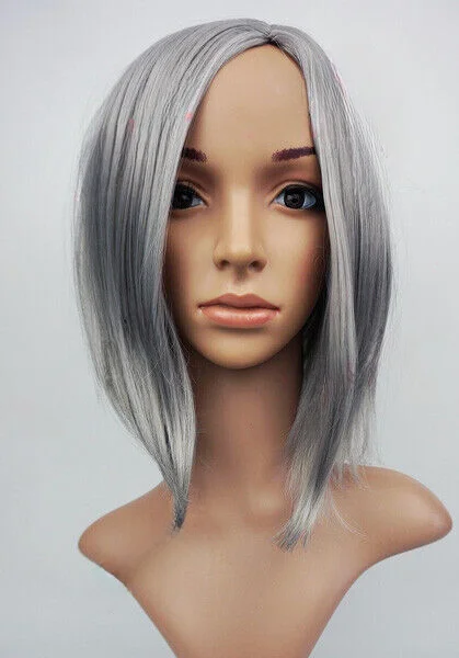 Silver Grey Mid Length Bob Ladies Wig Natural Look