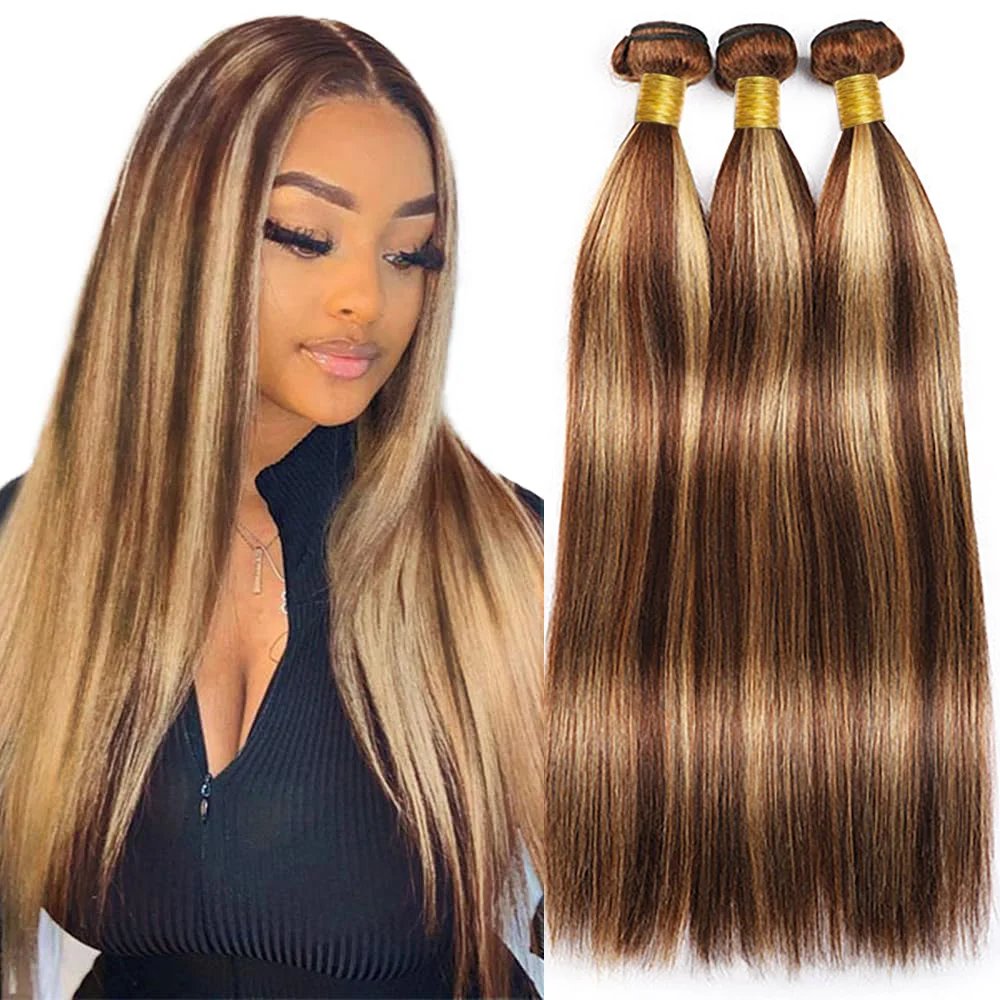 

Набор прямых пучков натуральных волос P4/27 для женщин: коричневые и светлые пучки для наращивания, цветные пучки для плетения, распродажа