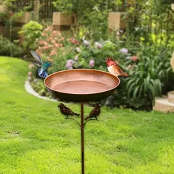 Bird Bath Feeder Bowl 5-Pronged Base Metal Bird Feeder Freestanding Birdbath for Yard Patio Outdoors Garden Iron Pedestal Stake