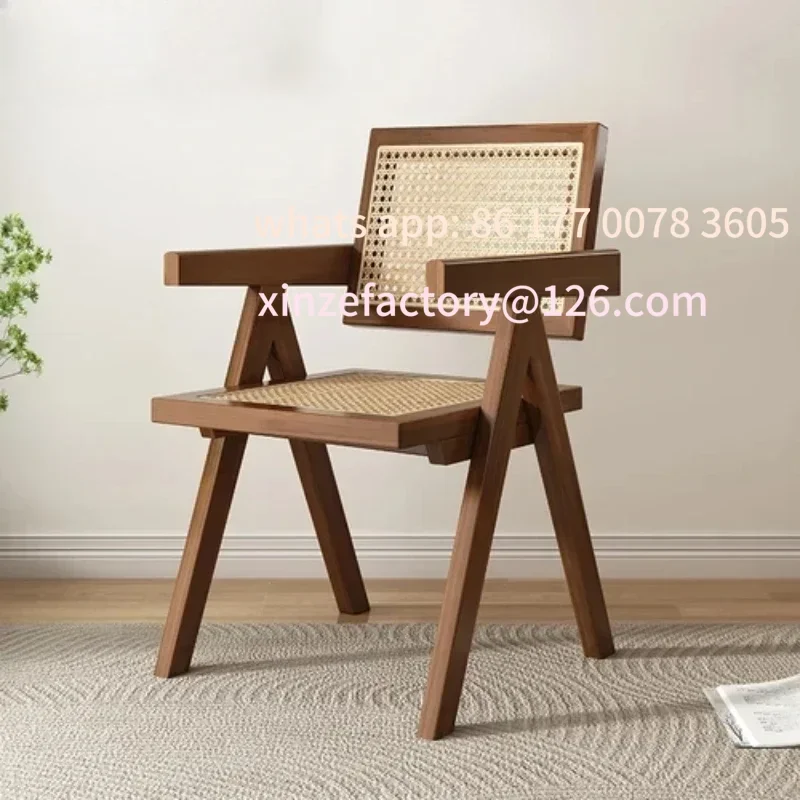 

Customizable Modern Wooden Armchair with Rattan Design for Dining and Living Room Furniture Mid-Century Dining Chair