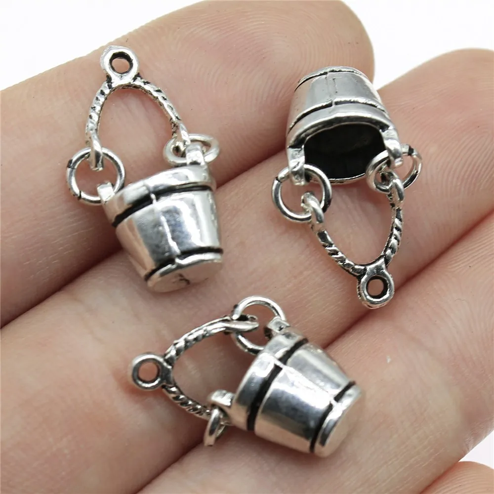 WYSIWYG 4pcs 25x11x8mm Movable 3D Buckets Charm Charms For Jewelry Making Movable 3D Buckets Charms Buckets