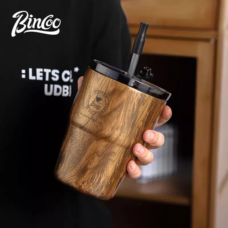 Bincoo High-Looking American-Style Coffee Cup with Retro Straw, Insulated Coffee Pot Cup, Portable 316 Stainless Steel Water Cup