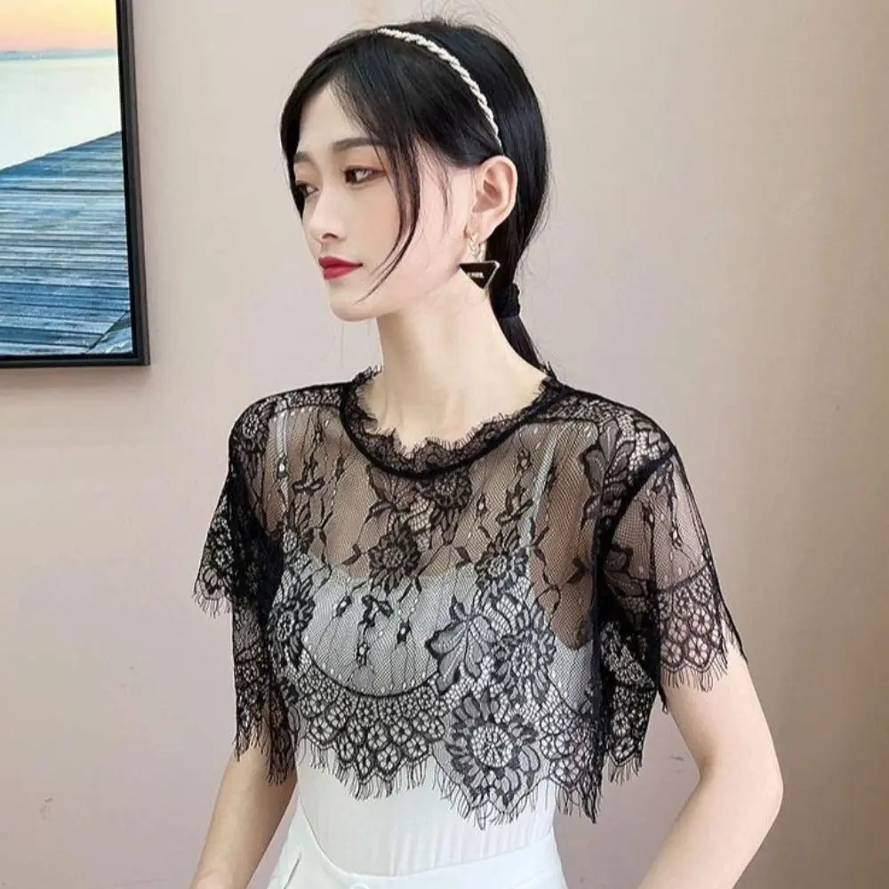 Cross Cloak Lace Lace Shawl White Black Hollow Out Shawl Shrug Cape Poncho Spring Autumn
