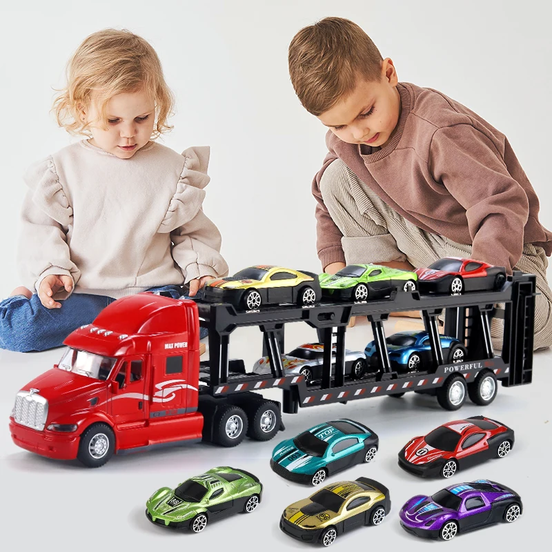 Alloy Toy Car Big Truck Container Truck Transporter Boy Model Set Christmas Halloween Gift