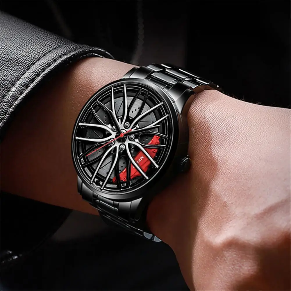 Men Quartz Watch Car Wheel Rim Hub Design Automatic Quartz Wristwatch Hidden Clasp Chronograph Luxury Male Clock Relojes