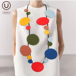 UKEBAY New Gothic Heavy Industry Disc Handmade Design Rubber Chain Multi-color Optional Wooden Bohemian Jewelry Necklace
