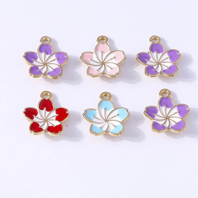 10 Stück 13 x 16 mm niedliche Emaille-Sakura-Blumen-Charms-Anhänger für die Herstellung von Halsketten, Ohrringen, Armbändern, Zubehör, DIY-Schmuckzubehör – Detail 2