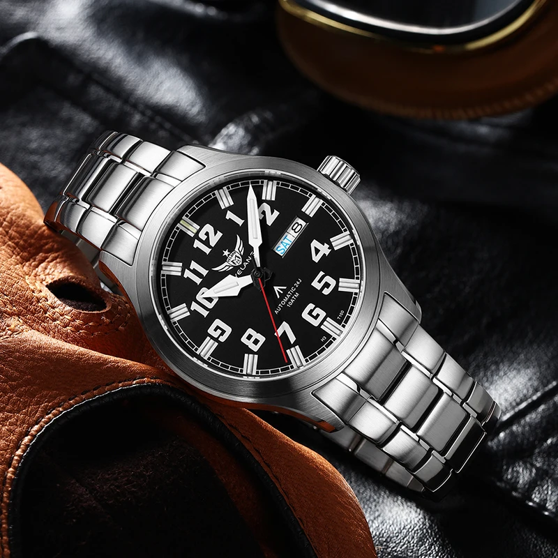 YELANG ساعة عسكرية للرجال 42 مللي متر الطيار التلقائي الميكانيكية ساعة اليد أنابيب مضيئة الياقوت غواص 100 متر مقاوم للماء NH36